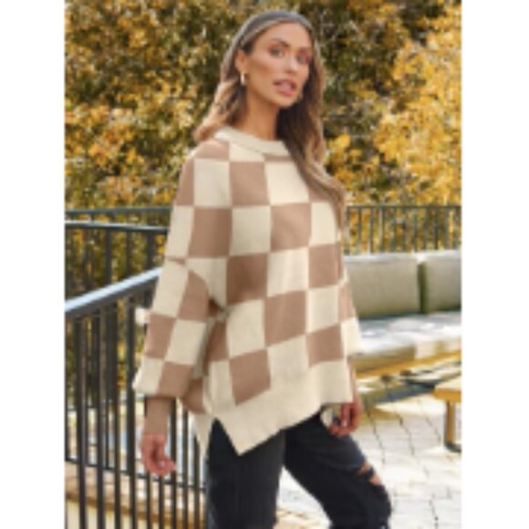 Oversized Batwing Sweater Pullover with Side Slit Crewneck Knit Top - Picture 5 of 6